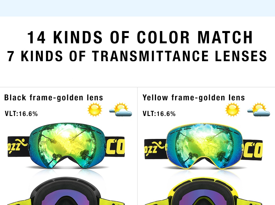 COPOZZ brand ski goggles double layers UV400 anti-fog big ski mask glasses skiing snow men women snowboard goggles GOG-201 Pro